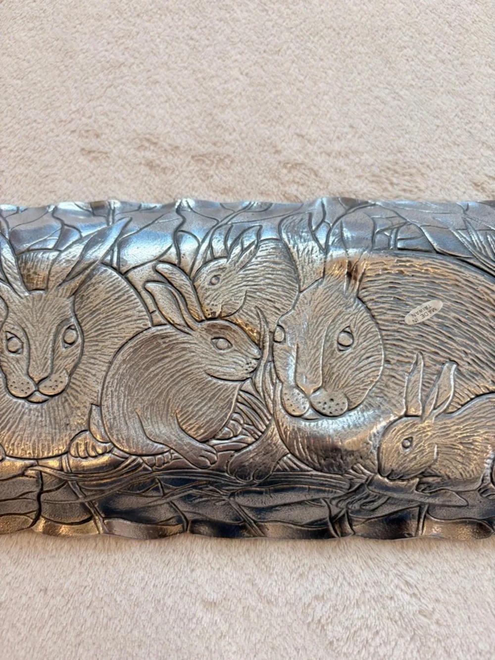 Arthur Court Bunnies Silver Aluminum Tray